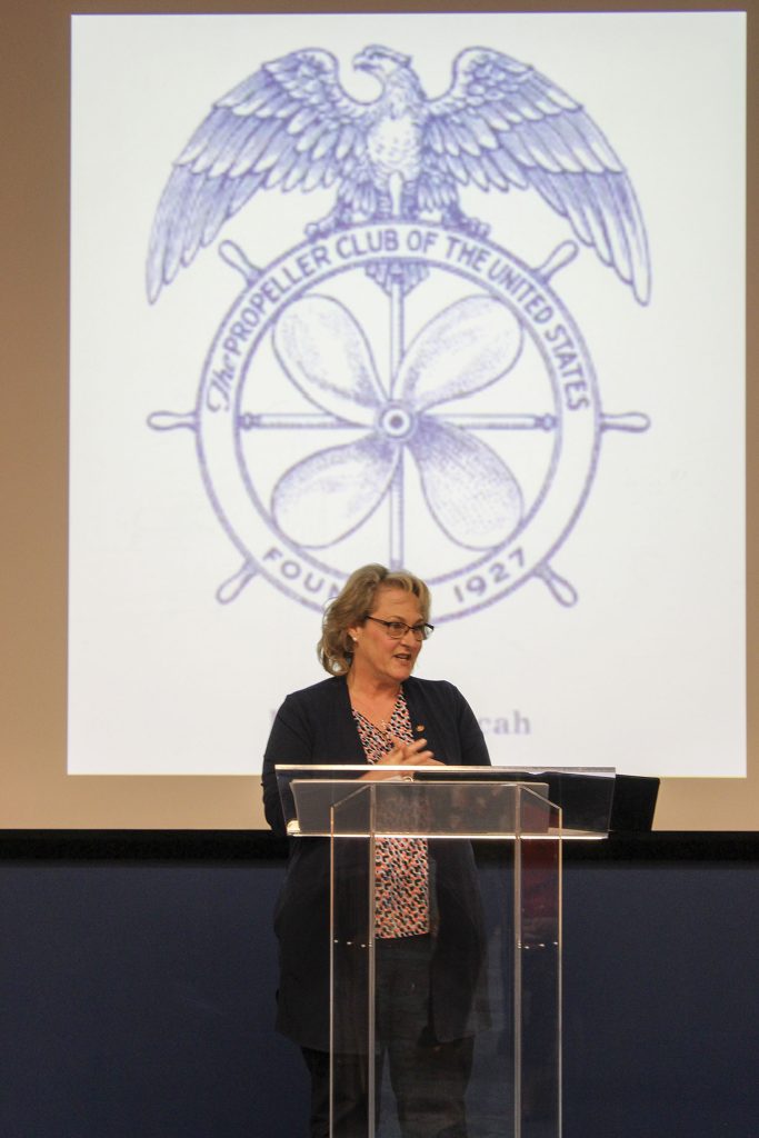 International Propeller Club President Maria Conatser gives the keynote address. (Photo by Shelley Byrne)