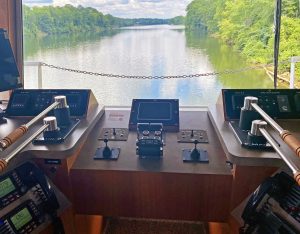 The wheelhouse of the mv. Miss Adelyn. (Photo by Cheryl Wray)