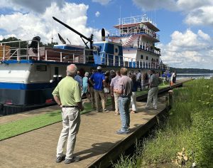 The crowd gathered June 27 for the christening of the mv. Miss Adelyn. (Photo courtesy of Parker Towing)