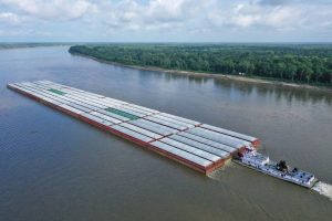 The mv. Ray A Eckstein pushes an incredible 56 empty barges northbound on the Lower Mississippi River. (Photo by Corey Giroir)