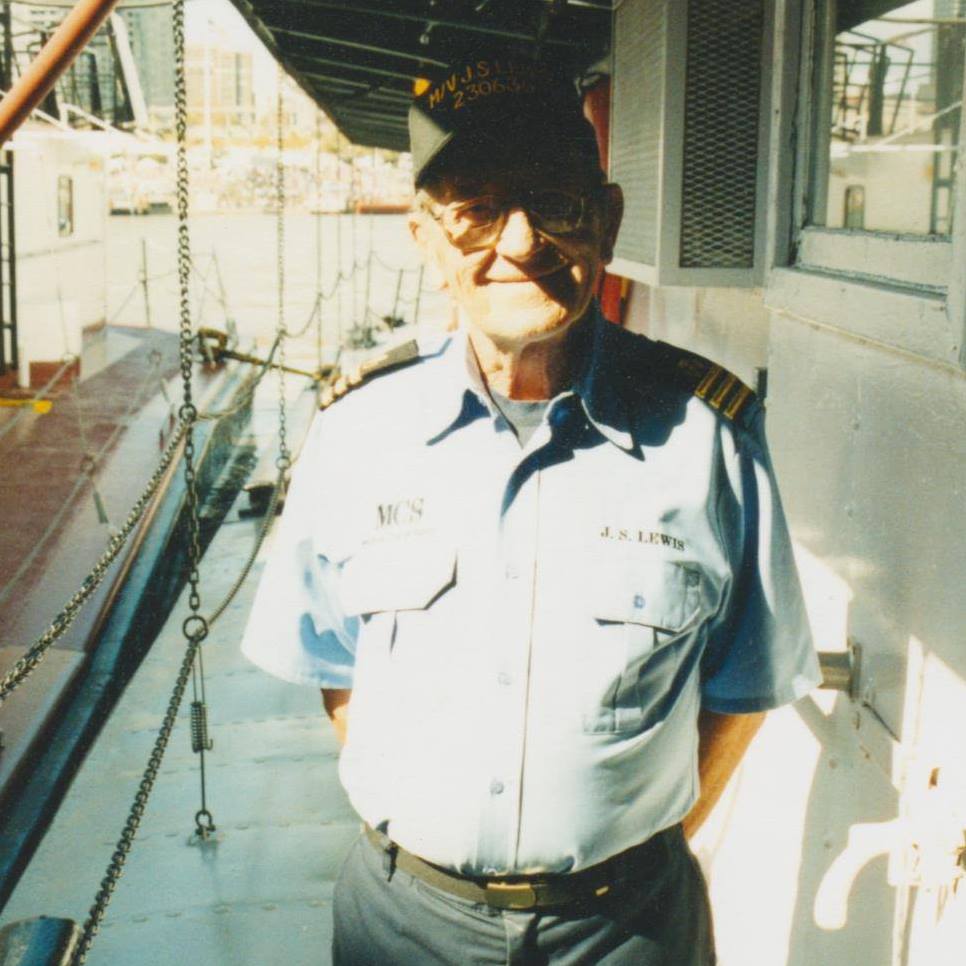 Chief Edward “Smitty” Smith on the mv. J.S. Lewis at a Tall Stacks event. (David Smith photo)