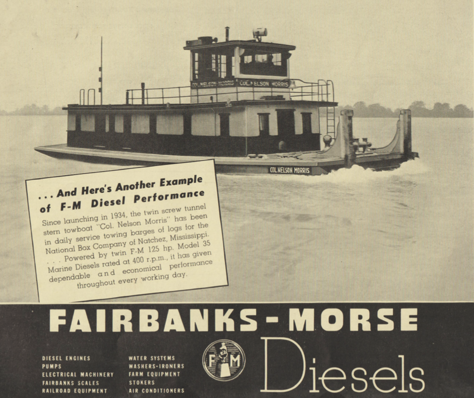 Fairbanks-Morse & Co. ad on the front cover of the March 2,1940, issue of The Waterways Journal. (From the author’s collection)