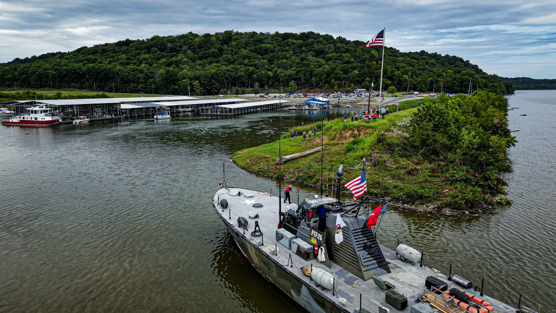 PTF-26 arrives at Golconda Marina on August 12, greeted by a crowd of close to 100 people. (Photo by Jared Long/Sen. Dale Fowler’s Office)