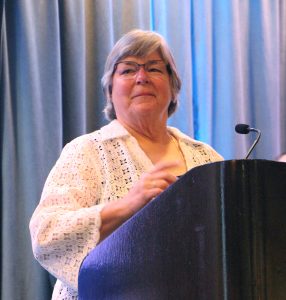 Capt. Joy Manthey speaks at the annual Waterways Symposium in San Antonio, Texas. (Photo by Nelson Spencer Jr.)