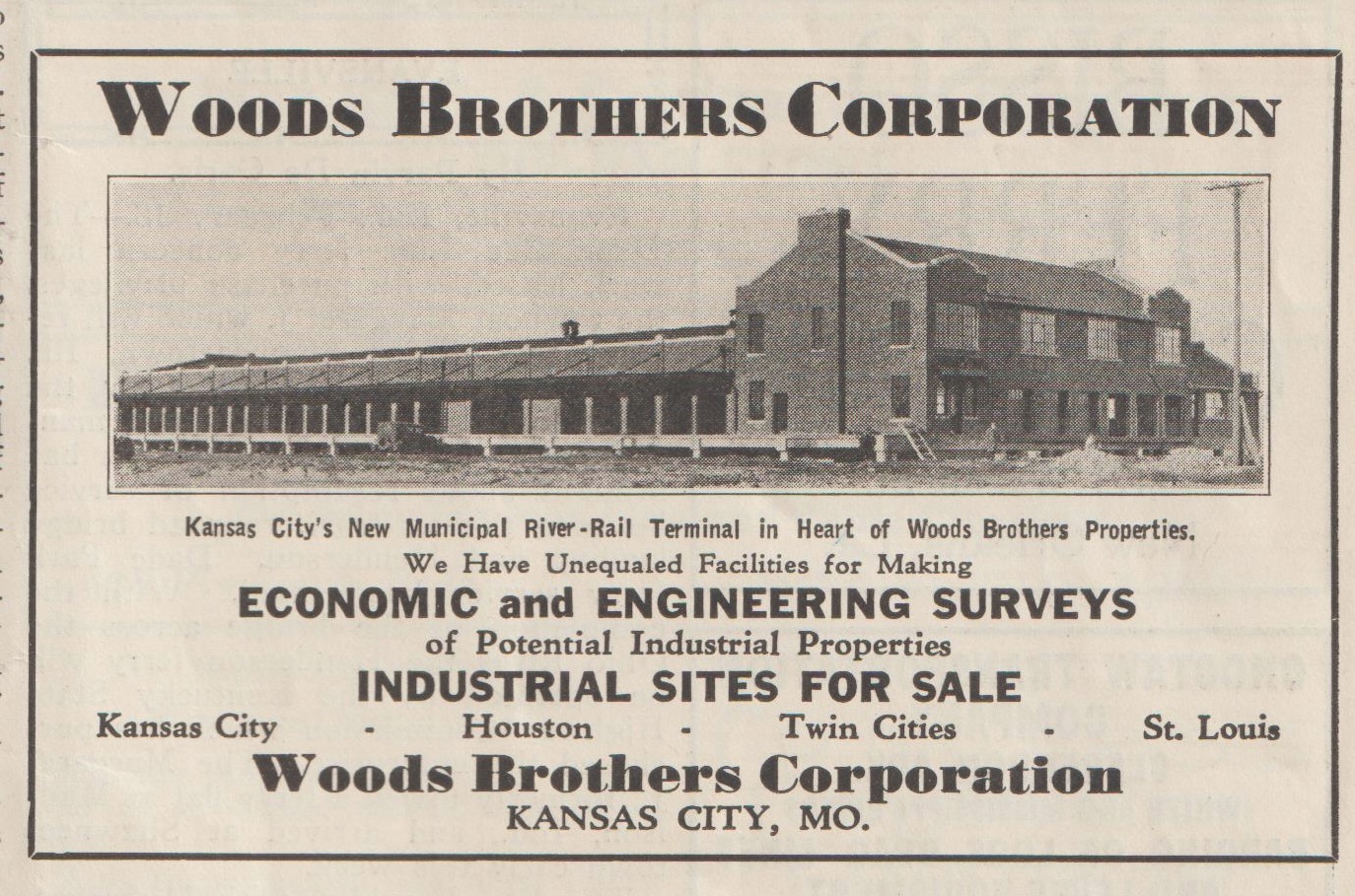 Woods Brothers Corporation advertisement from February 20, 1932, issue of The Waterways Journal. (From the author’s collection)