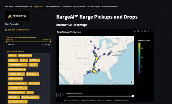 BargeAI heatmap depicting barge pickups and drops.